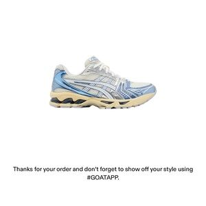 Asics Gel Kayano 14 Cream and Blue Sneakers